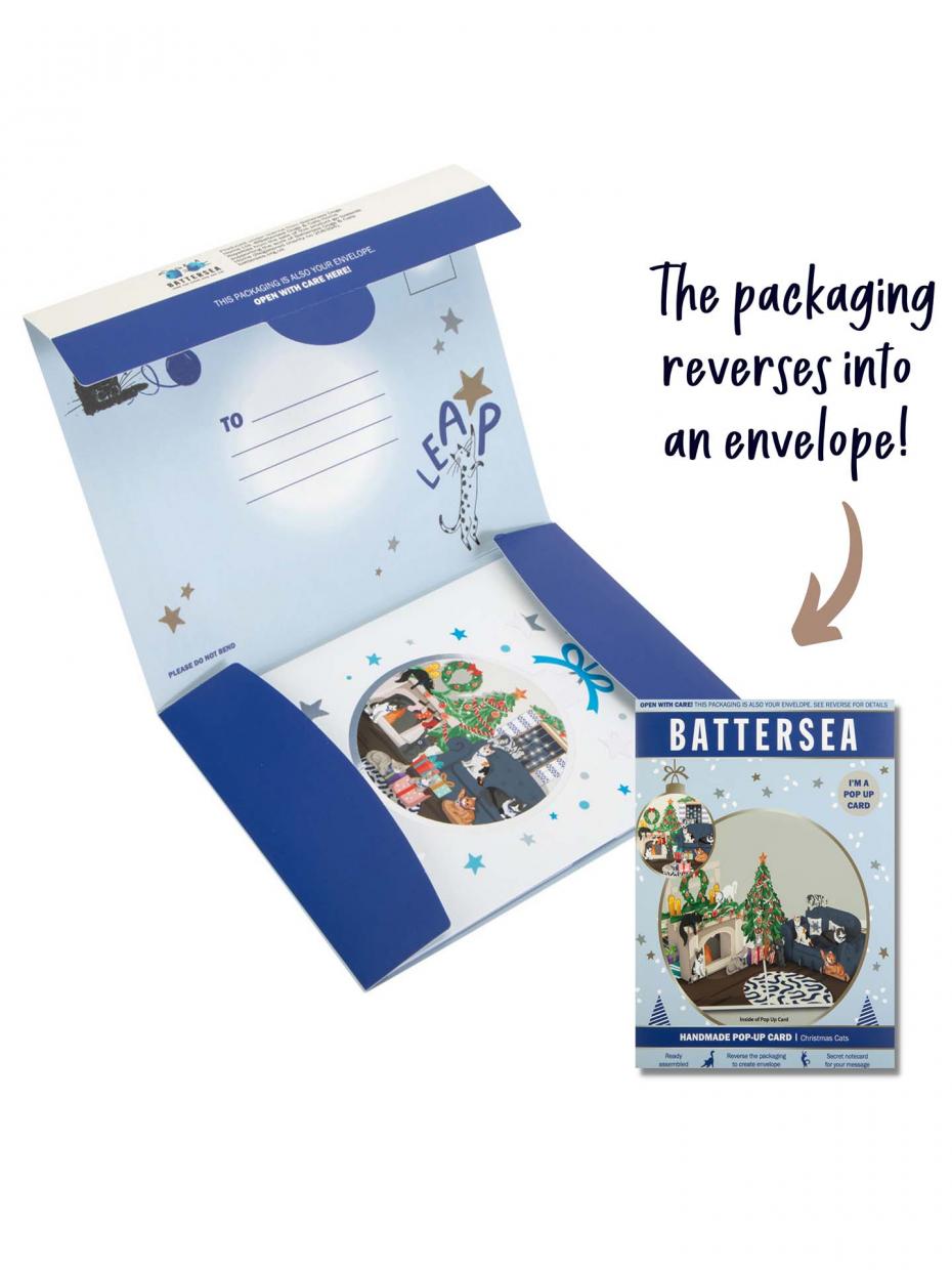Battersea Charity Pop Up Cards - Reusable Packaging Reverses To Become Envelope